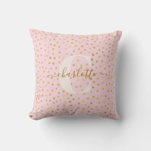 Cute Chic Rosa Guld Polka dots Personlig Namn Kudde