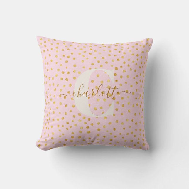 Cute Chic Rosa Guld Polka dots Personlig Namn Kudde (Framsida)