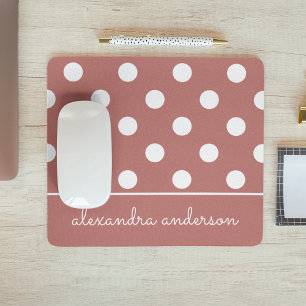 Cute Chic Rosa Polka Dot Mönster Personlig Namn Musmatta