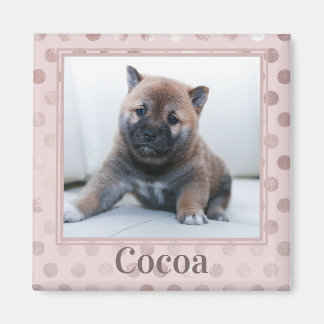 Cute Chic Rosa Polka Dot Pet Photo Magnet