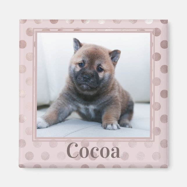 Cute Chic Rosa Polka Dot Pet Photo Magnet (Framsidan)