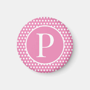 Cute Chic Rosa Polka dots initial brev Magnet