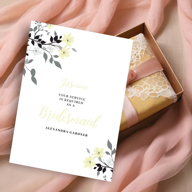 Cute Chic Yellow Floral Bunch Wedding Bridesmaid Inbjudningar ( Exquisite Sophisticated Pale Yellow Floral Bunch Wedding Bridesmaid Proposal Card.)