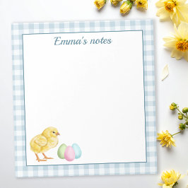 Cute Chick And Pastel Eggs On Blue Gingham Easter Anteckningsblock