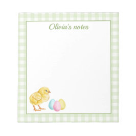 Cute Chick And Pastel Eggs On Green Gingham Easter Anteckningsblock