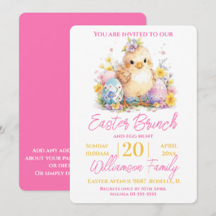 Cute Chick Blommigt Rosa Påsk Brunch Inbjudningar