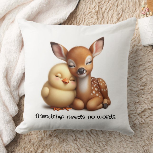 Cute Chick & Hjort Cudddling Best Friends Kudde (Filt)