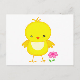 Cute chick med blomma vykort