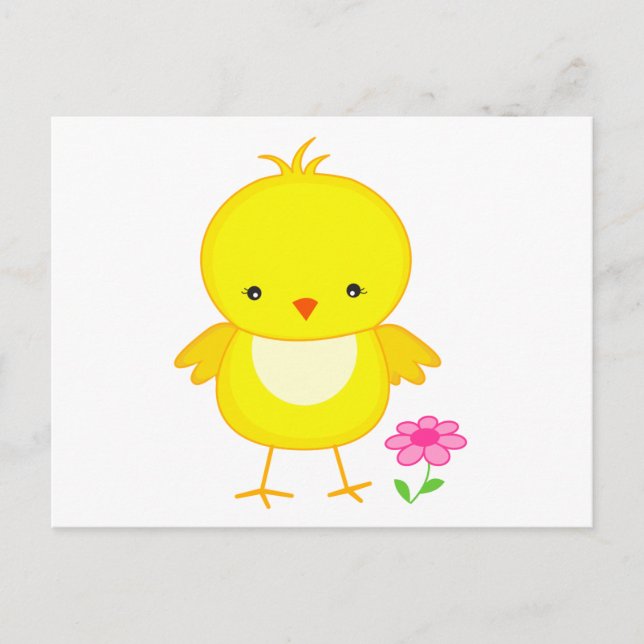 Cute chick med blomma vykort (Framsida)