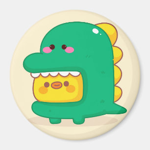Cute-Chick med en Dino Costume Magnet