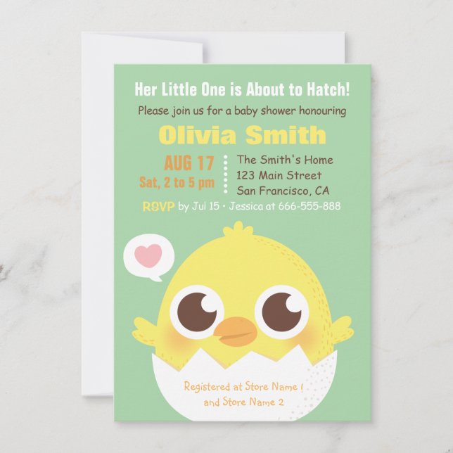 Cute-Chick om till Hatch Baby Shower-inbjudningar Inbjudningar (Framsida)