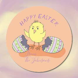 Cute Chick som bryts fritt från märkningen Egg Pås Runt Klistermärke