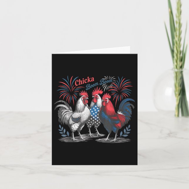 Cute Chicka Boom Boom Funny Chicken 4:e juli Pa Kort (Framsida)