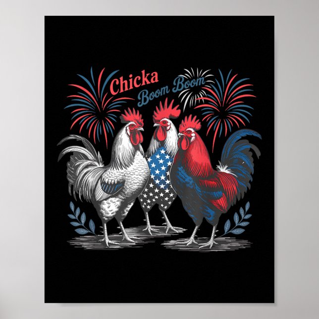 Cute Chicka Boom Boom Funny Chicken 4:e juli Pa Poster (Framsidan)