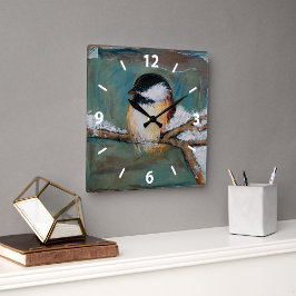 Cute Chickadee Bird Art Fyrkantig Klocka