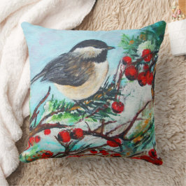 Cute Chickadee Bird Art Kudde