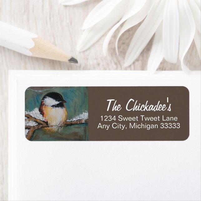 Cute Chickadee Bird Art Label Returadress Etikett (Cute Chickadee Bird Art Label from Jenn's Emporium. )