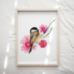 Cute Chickadee Bird Art Skriv ut Poster
