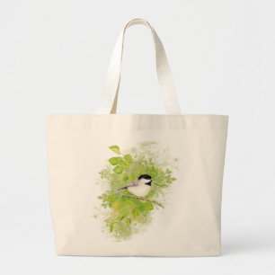 Cute Chickadee Bird i Poplar Träd Jumbo Tygkasse
