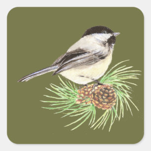 Cute Chickadee Bird, Nature, Wildlife, Animal Fyrkantigt Klistermärke