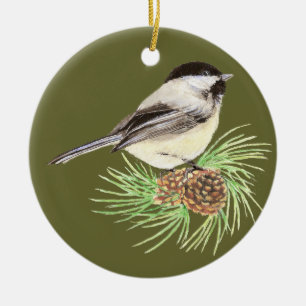 Cute Chickadee Bird, Nature, Wildlife, Animal Julgransprydnad Keramik