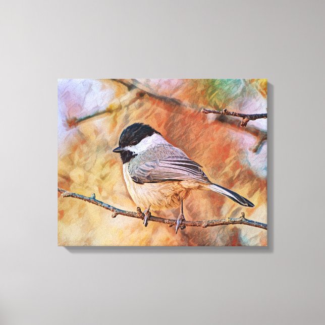 Cute Chickadee Bird Photographic Art Canvastryck (Framsida)