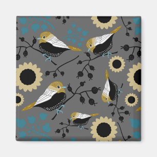 Cute Chickadee Birds and Flowers Magnet