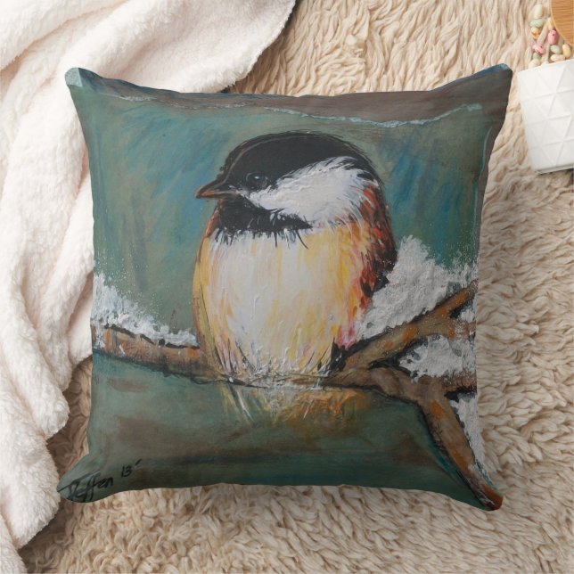 Cute Chickadee Black Caps Art Kudde (Filt)