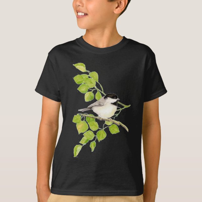 Cute Chickadee in Poplar, Bird, Träd, Natur Tee Shirt (Framsida)