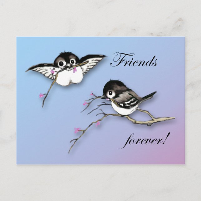 Cute Chickadee Postcard Friends Forever Vykort (Framsida)
