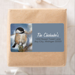 Cute Chickadee Sång Bird Winter Painting Label Fraktsedel