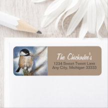 Cute Chickadee Sång Bird Winter Painting Label