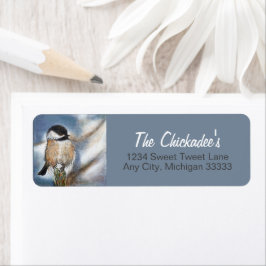 Cute Chickadee Sång Bird Winter Painting Returadress Etikett