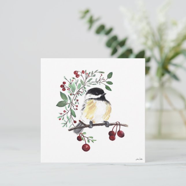 Cute Chickadee Watercolor Art Card (Stående Fram)