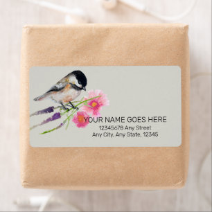 Cute Chickadee Watercolor Art-etikett Fraktsedel