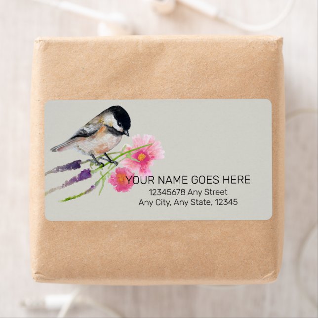 Cute Chickadee Watercolor Art-etikett Fraktsedel (Insitu)