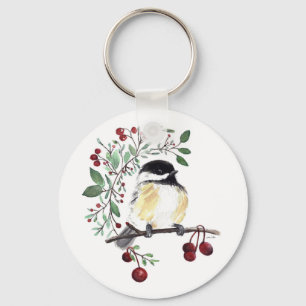 Cute Chickadee Watercolor Art Nyckelring