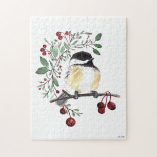 Cute Chickadee Watercolor Art Pussel