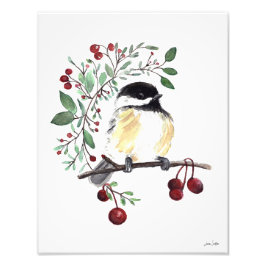 Cute Chickadee Watercolor Fototryck