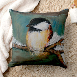 Cute Chickadee Winter Black Caps Kudde