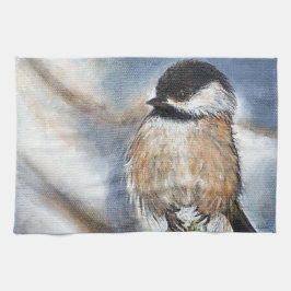 Cute Chickadee Winter Painting Kökshandduk