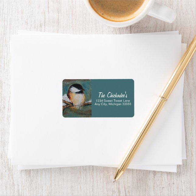 Cute Chickadee Winter Sång Bird Art Label Adressetikett (Cute Chickadee Bird Art Label from Jenn's Emporium. )