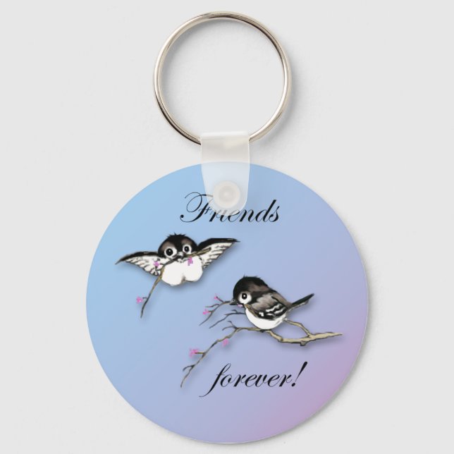 Cute Chickadees Vänends For Keychain Nyckelring (Framsida)