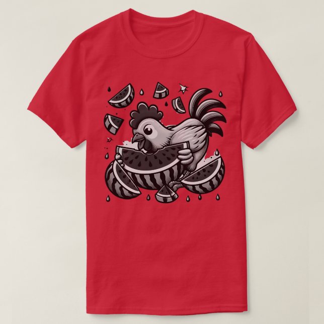 Cute Chicken äter Watermelon Fruit Sommar Manar Wo T Shirt (Design framsida)