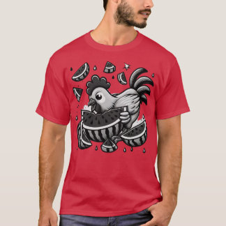 Cute Chicken äter Watermelon Fruit Sommar Manar Wo T Shirt