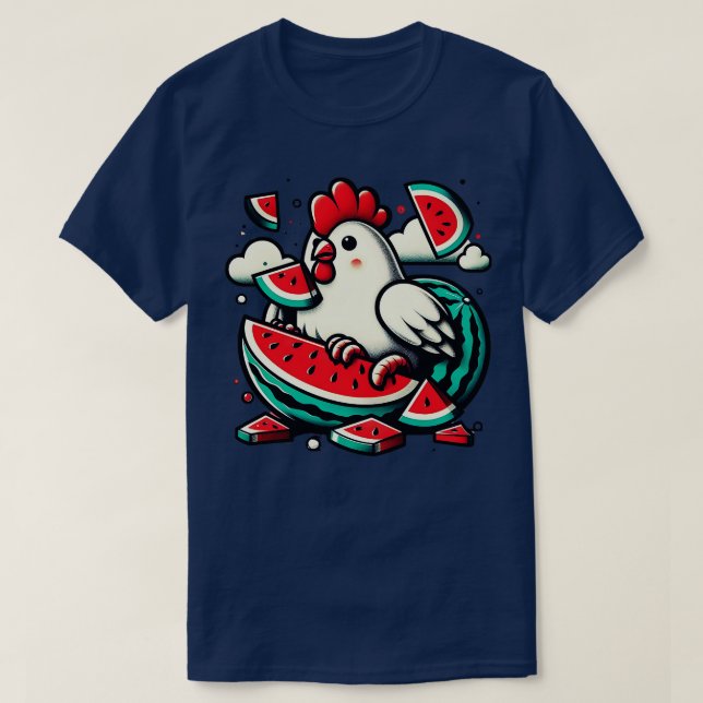 Cute Chicken äter Watermelon Fruit Sommar Manar Wo T Shirt (Design framsida)