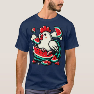 Cute Chicken äter Watermelon Fruit Sommar Manar Wo T Shirt
