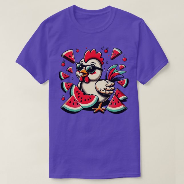 Cute Chicken äter Watermelon Fruit Sommar Manar Wo T Shirt (Design framsida)