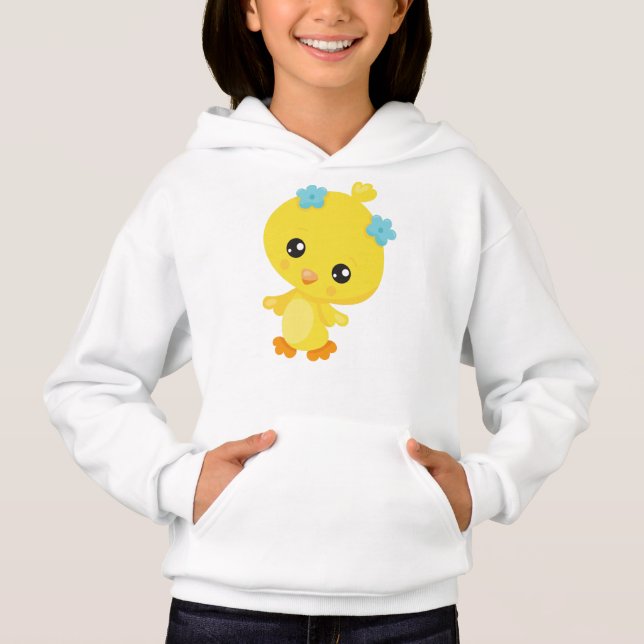 Cute Chicken, Baby Chicken, Chick, blommor T Shirt (Framsida)