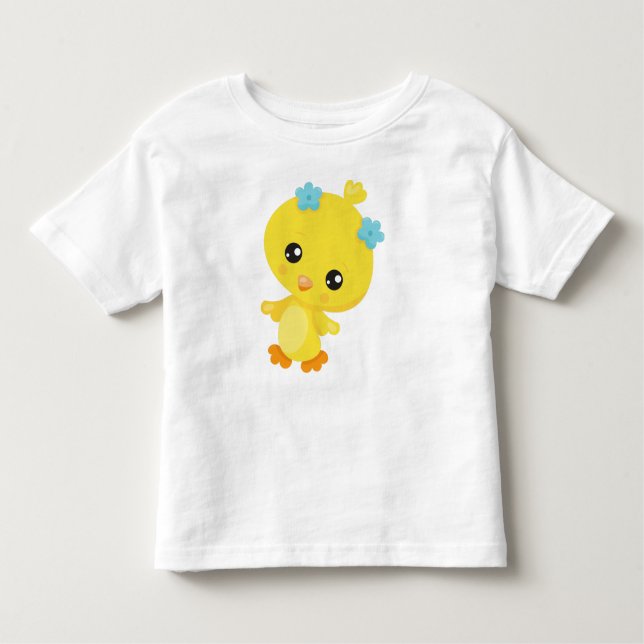 Cute Chicken, Baby Chicken, Chick, blommor T Shirt (Framsida)